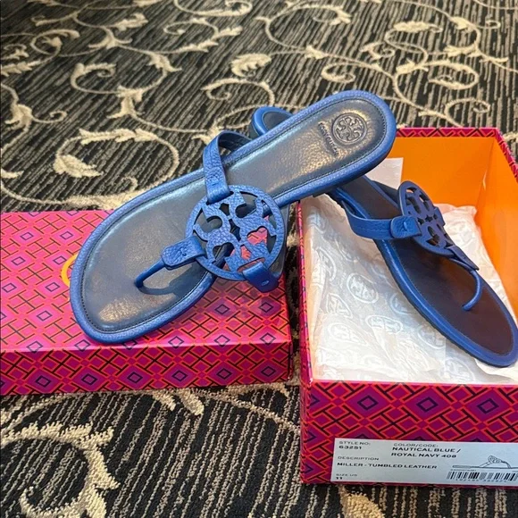 Tory Burch Blue Leather Sandals - Picture 1 of 3